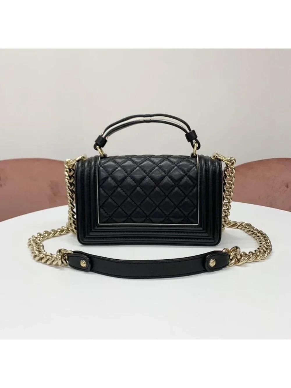 Chanel Boy 20 Quilted Lambskin Gunmetal Shoulder Bag